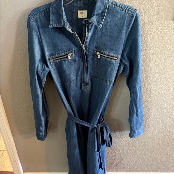 Gap 1969 Denim Shirt Dress Belted Long Sleeve Zip Front Pockets Small - Picture 1 of 4